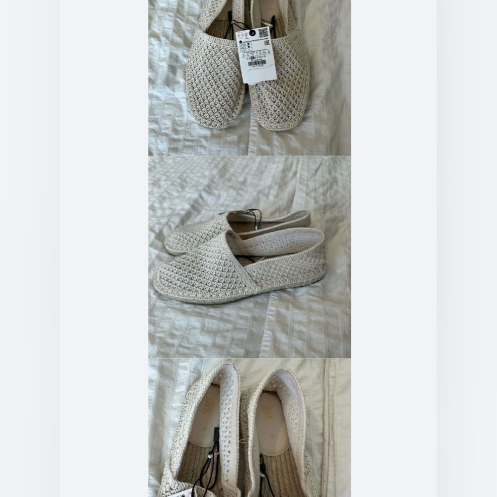 NWT ZARA ECRU WHITE FLAT MESH ESPADRILLES SHOES WITH CROCHET EFFECT
